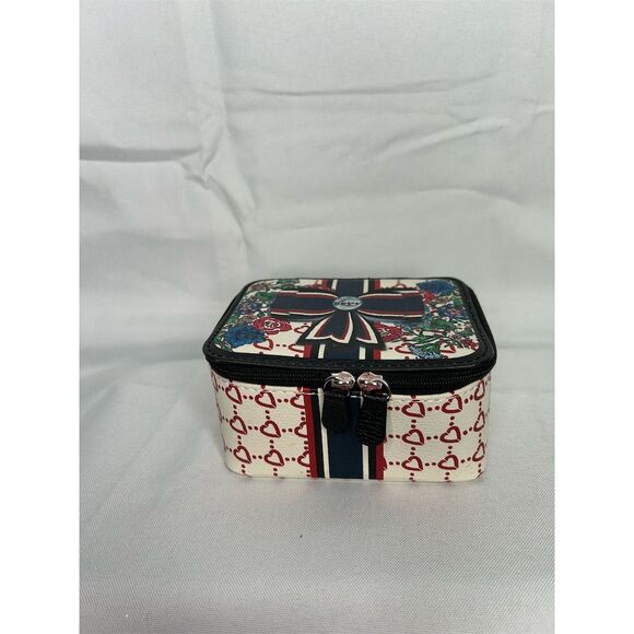 Brighton Multicolor Heart Ribbon Bow Travel Jewelry Box Mini EUC - Picture 2 of 11